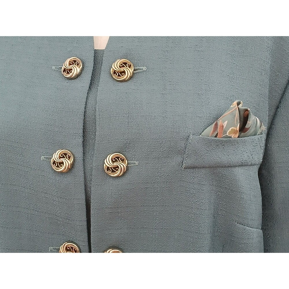 Vintage Leslie Fay Teal Short Sleeve Blazer Jacket Gold Buttons Women's Size 16 - Picture 7 of 13